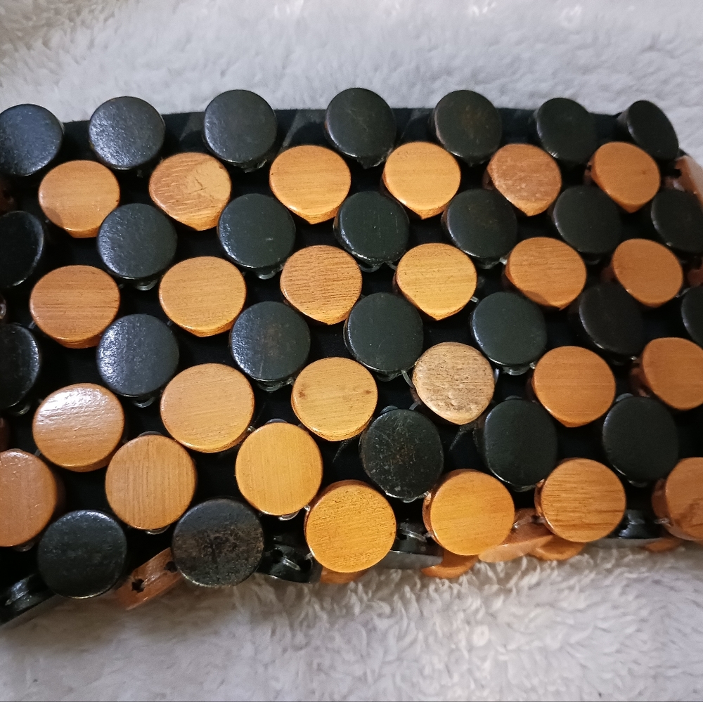Wooden teak tiles wallet zipper closure